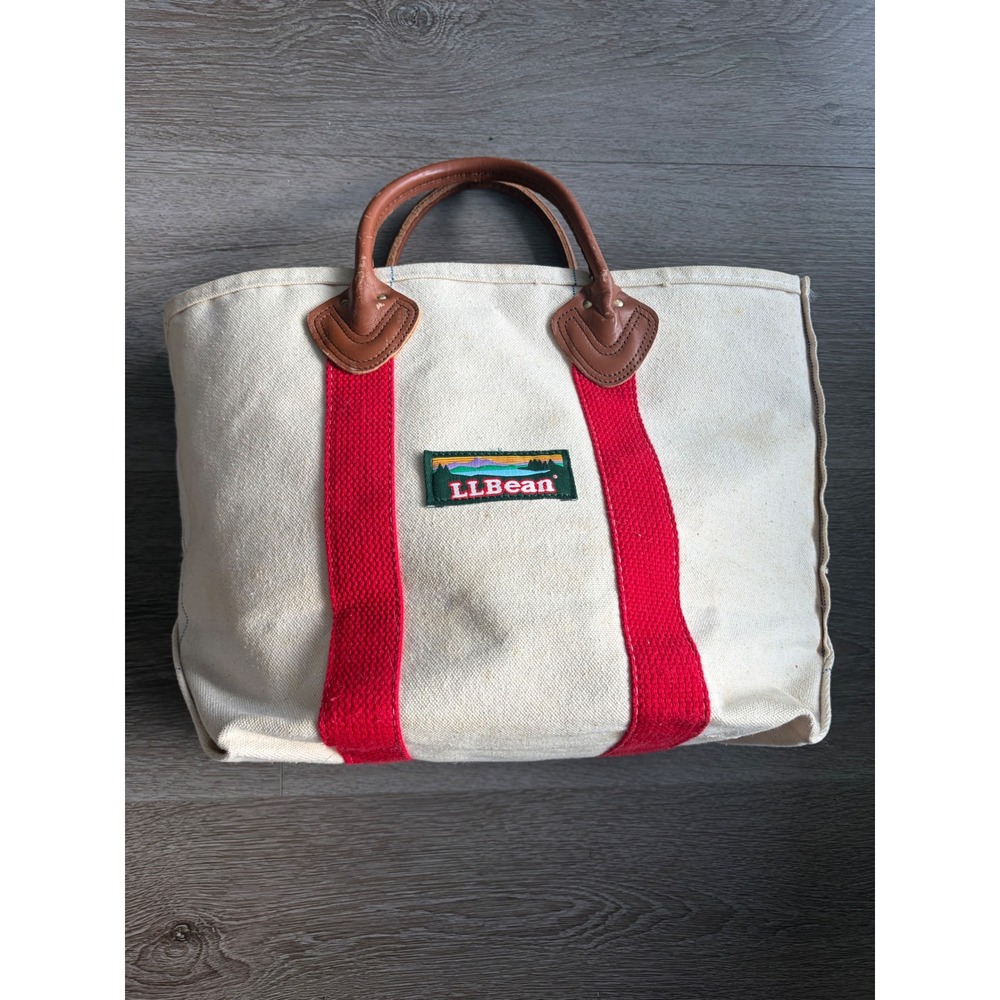 Vintage80s LL Bean Boat and Tote Canvas Bag Leather Handle Freeport Maine 16x11